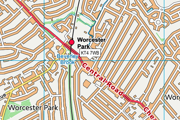 KT4 7WB map - OS VectorMap District (Ordnance Survey)