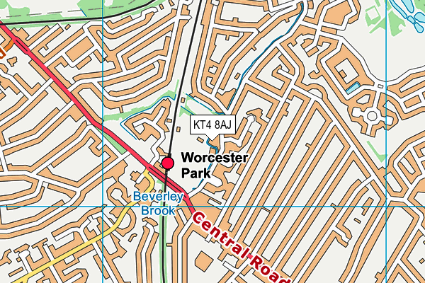 Worcester Park Athletics Club map (KT4 8AJ) - OS VectorMap District (Ordnance Survey)
