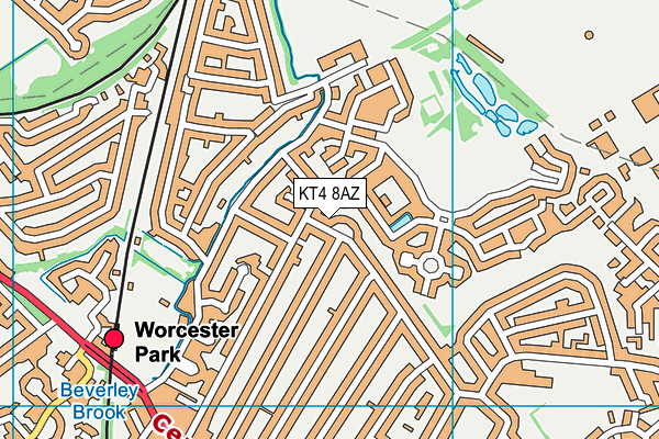 KT4 8AZ map - OS VectorMap District (Ordnance Survey)