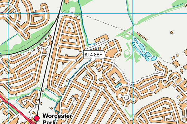 KT4 8BF map - OS VectorMap District (Ordnance Survey)