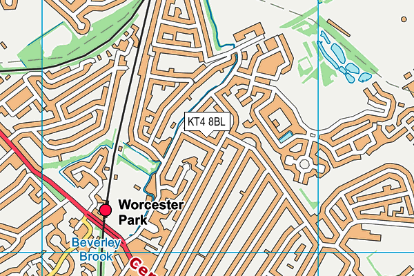 KT4 8BL map - OS VectorMap District (Ordnance Survey)