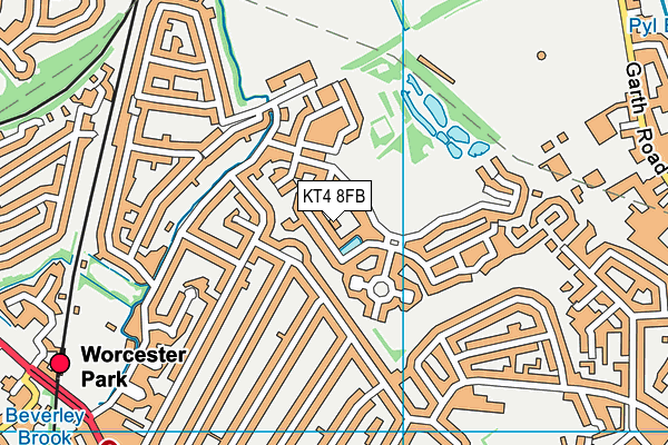 KT4 8FB map - OS VectorMap District (Ordnance Survey)