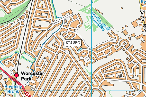 KT4 8FG map - OS VectorMap District (Ordnance Survey)