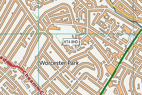 KT4 8HD map - OS VectorMap District (Ordnance Survey)