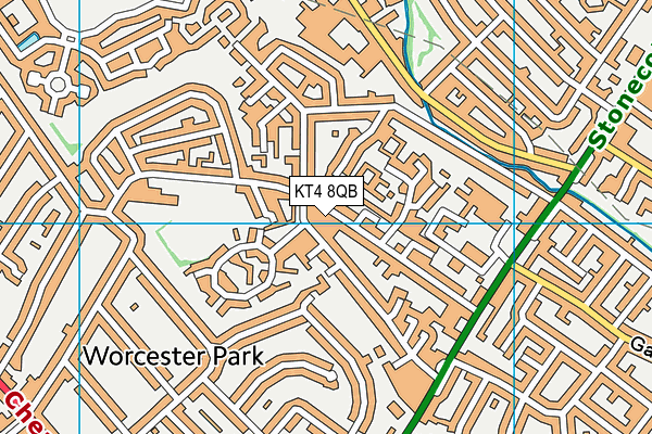 KT4 8QB map - OS VectorMap District (Ordnance Survey)