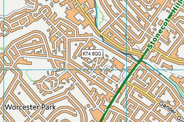 KT4 8QG map - OS VectorMap District (Ordnance Survey)
