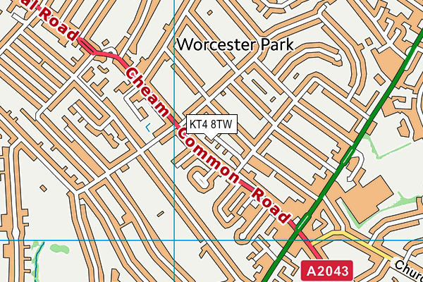 KT4 8TW map - OS VectorMap District (Ordnance Survey)