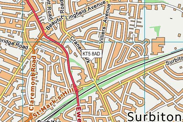 KT5 8AD map - OS VectorMap District (Ordnance Survey)