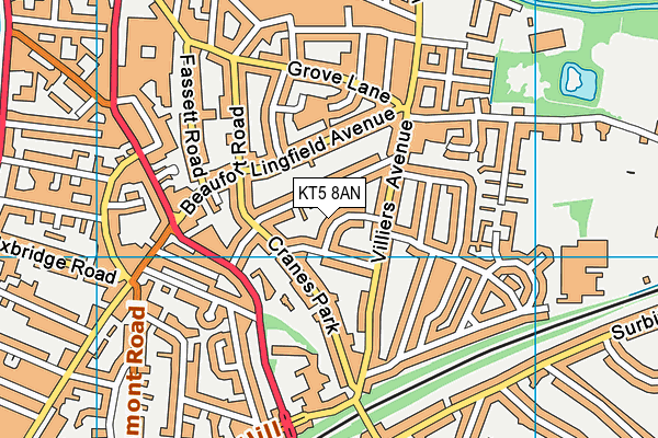 KT5 8AN map - OS VectorMap District (Ordnance Survey)