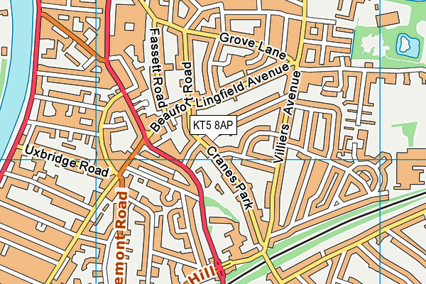 KT5 8AP map - OS VectorMap District (Ordnance Survey)