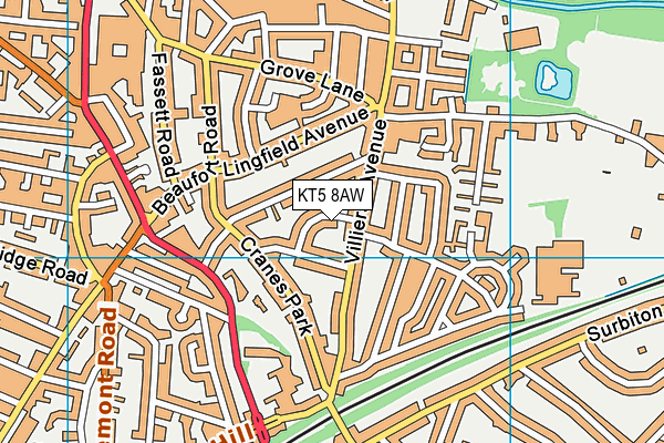 KT5 8AW map - OS VectorMap District (Ordnance Survey)
