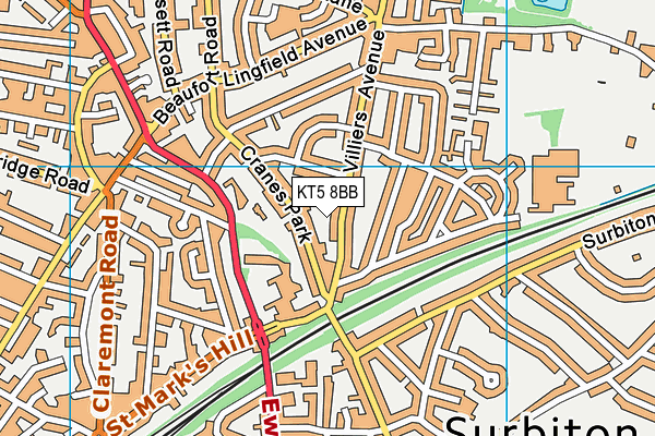 KT5 8BB map - OS VectorMap District (Ordnance Survey)