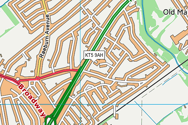 KT5 9AH map - OS VectorMap District (Ordnance Survey)