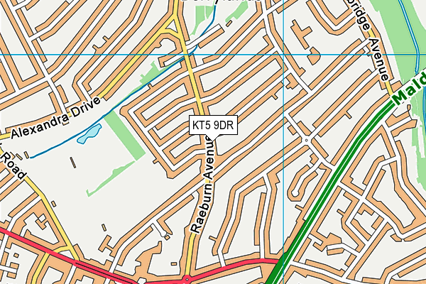 KT5 9DR map - OS VectorMap District (Ordnance Survey)