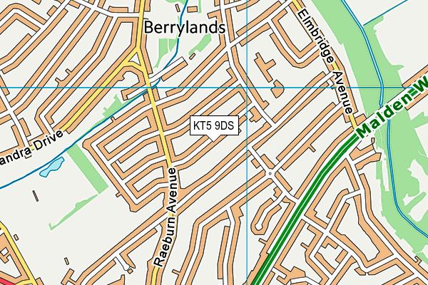 KT5 9DS map - OS VectorMap District (Ordnance Survey)