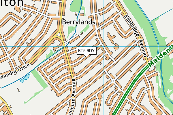 KT5 9DY map - OS VectorMap District (Ordnance Survey)