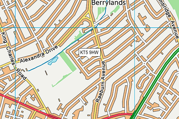 KT5 9HW map - OS VectorMap District (Ordnance Survey)