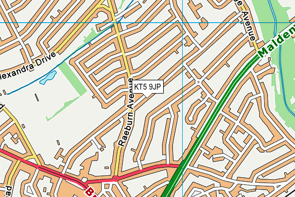 KT5 9JP map - OS VectorMap District (Ordnance Survey)