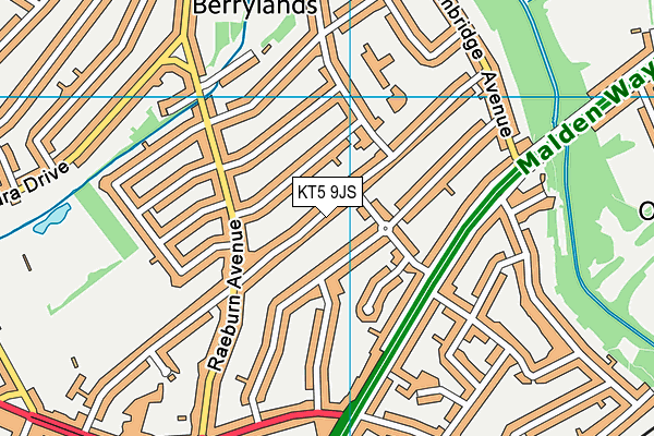 KT5 9JS map - OS VectorMap District (Ordnance Survey)