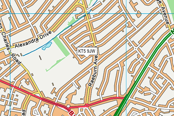 KT5 9JW map - OS VectorMap District (Ordnance Survey)