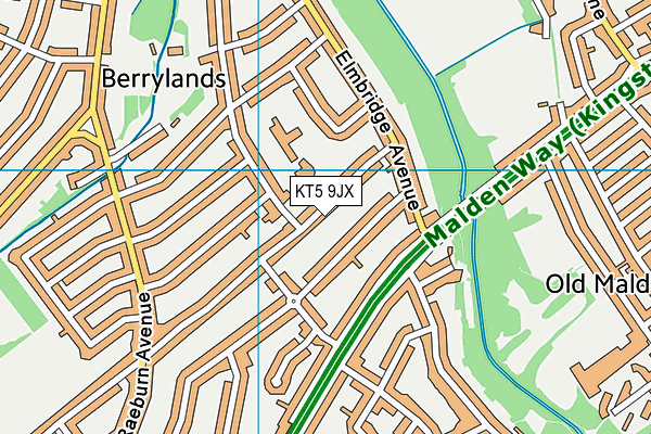 KT5 9JX map - OS VectorMap District (Ordnance Survey)