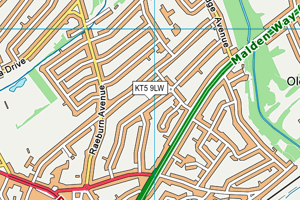 KT5 9LW map - OS VectorMap District (Ordnance Survey)