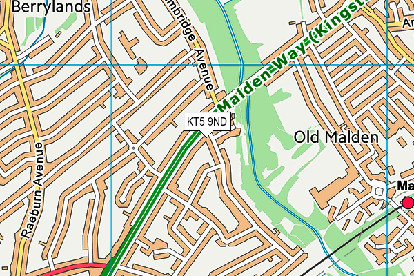 KT5 9ND map - OS VectorMap District (Ordnance Survey)
