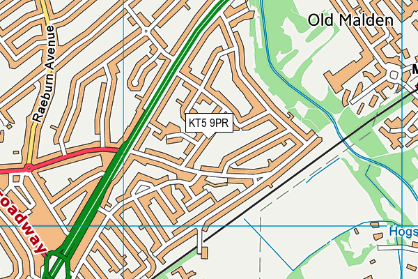 KT5 9PR map - OS VectorMap District (Ordnance Survey)
