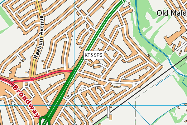 KT5 9PS map - OS VectorMap District (Ordnance Survey)