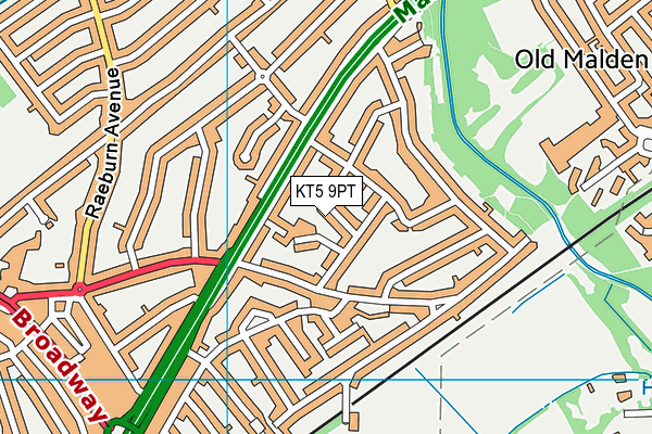 KT5 9PT map - OS VectorMap District (Ordnance Survey)