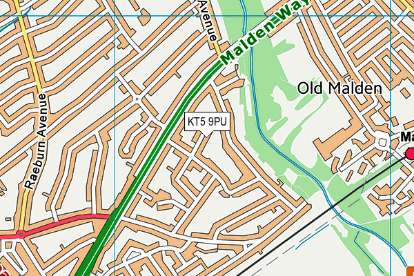 KT5 9PU map - OS VectorMap District (Ordnance Survey)