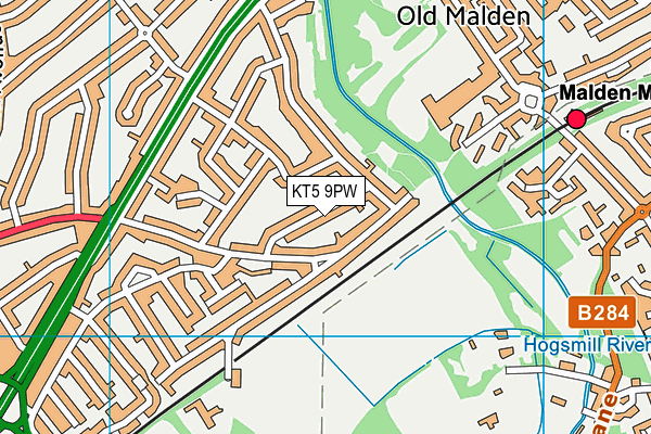 KT5 9PW map - OS VectorMap District (Ordnance Survey)