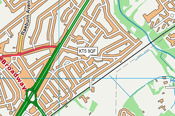 KT5 9QF map - OS VectorMap District (Ordnance Survey)