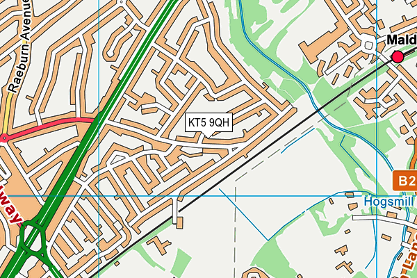 KT5 9QH map - OS VectorMap District (Ordnance Survey)