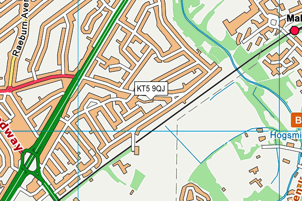 KT5 9QJ map - OS VectorMap District (Ordnance Survey)