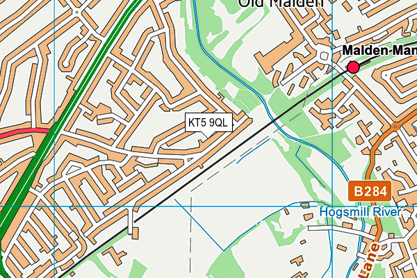 KT5 9QL map - OS VectorMap District (Ordnance Survey)