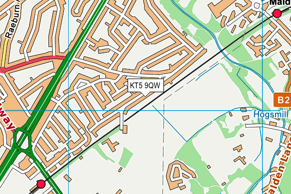 KT5 9QW map - OS VectorMap District (Ordnance Survey)