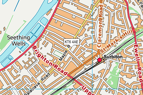 KT6 4AE map - OS VectorMap District (Ordnance Survey)