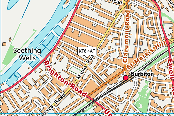 KT6 4AF map - OS VectorMap District (Ordnance Survey)