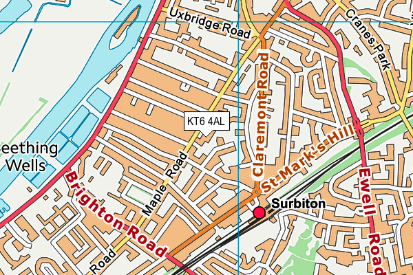 St Andrew's and St Mark's CofE Junior School map (KT6 4AL) - OS VectorMap District (Ordnance Survey)