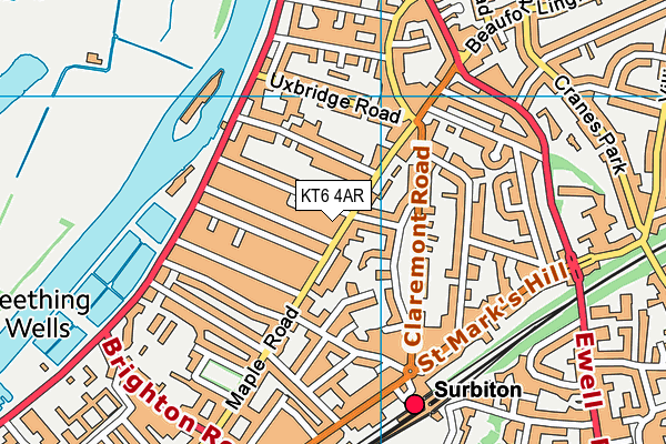 KT6 4AR map - OS VectorMap District (Ordnance Survey)