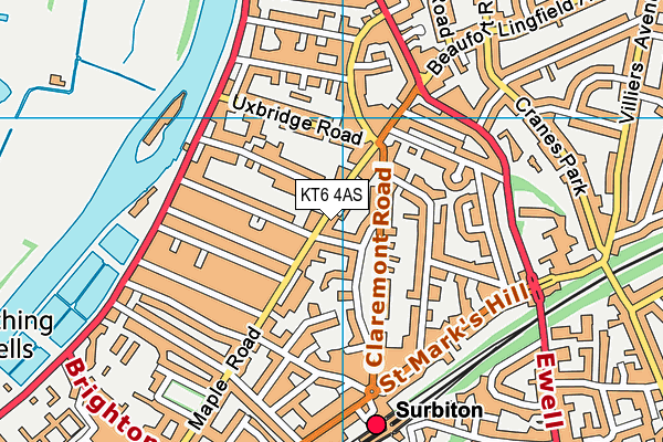 KT6 4AS map - OS VectorMap District (Ordnance Survey)