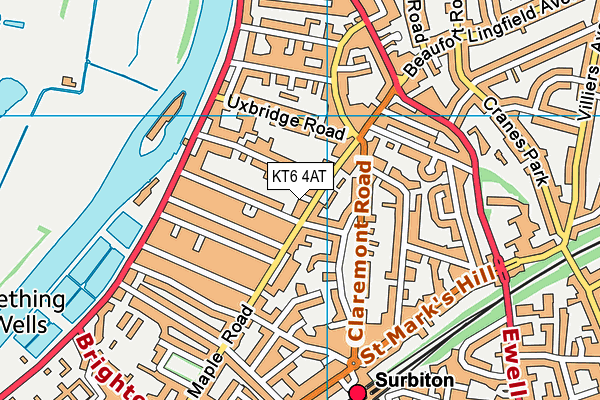 KT6 4AT map - OS VectorMap District (Ordnance Survey)