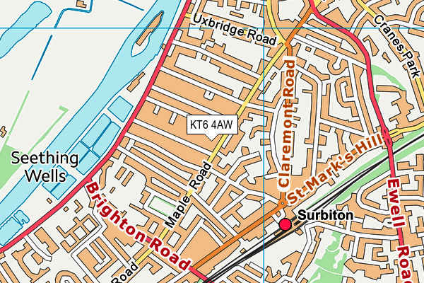 KT6 4AW map - OS VectorMap District (Ordnance Survey)