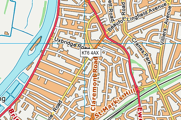 KT6 4AX map - OS VectorMap District (Ordnance Survey)