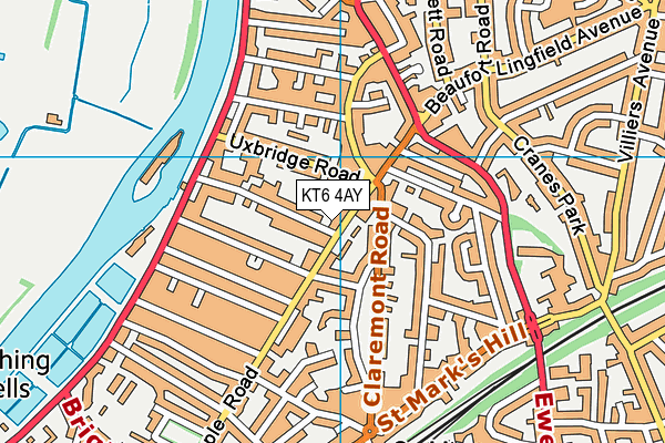 KT6 4AY map - OS VectorMap District (Ordnance Survey)