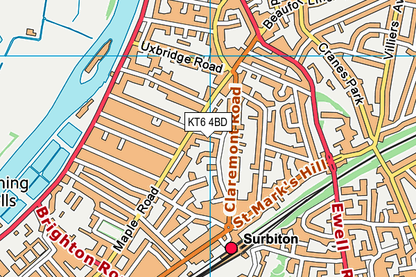 KT6 4BD map - OS VectorMap District (Ordnance Survey)