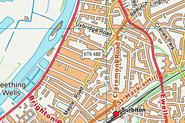 KT6 4BE map - OS VectorMap District (Ordnance Survey)