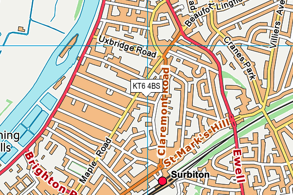 KT6 4BS map - OS VectorMap District (Ordnance Survey)