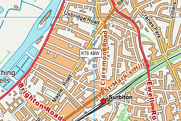 KT6 4BW map - OS VectorMap District (Ordnance Survey)